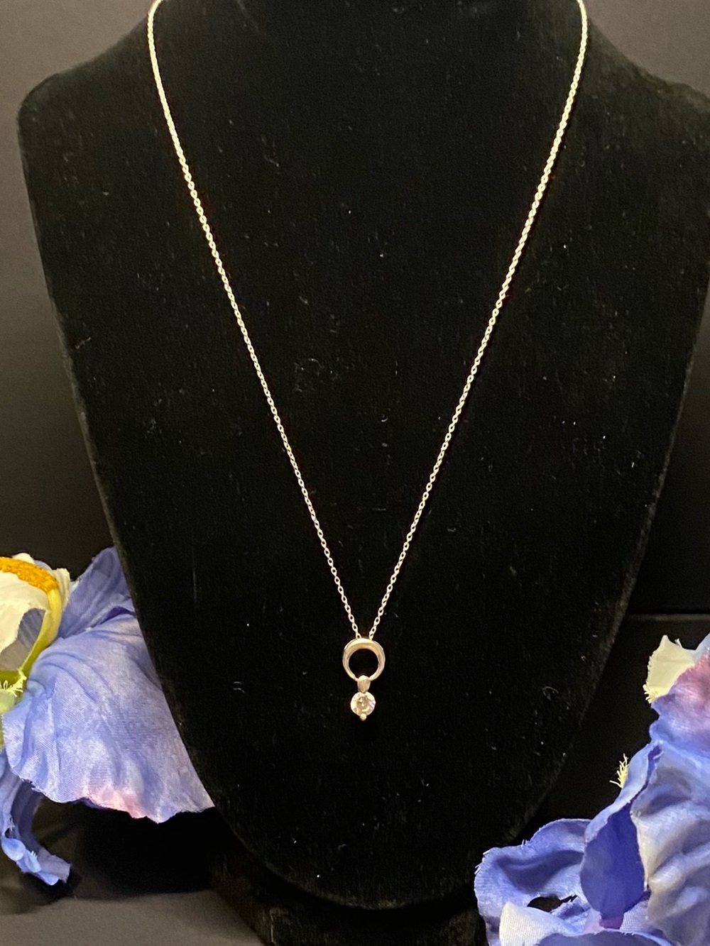 Sterling Necklace with Halo Drop Solitaire Pendant